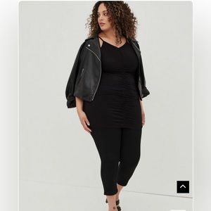 Knit Rib Cinched Front High Neck Top